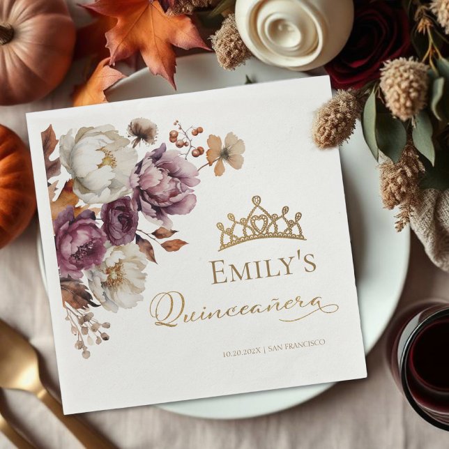 Burgundy Autumn Fall Floral Quinceanera Napkins (Creator Uploaded)