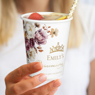 Burgundy Autumn Fall Floral Quinceanera Paper Cups