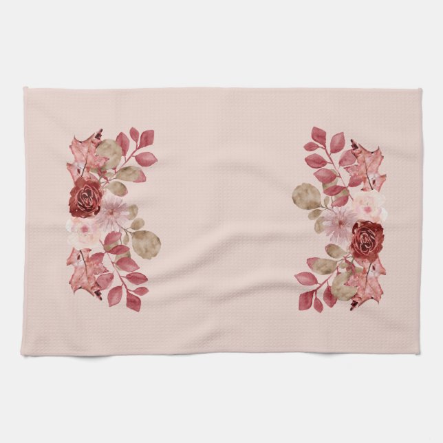 Burgundy Autumn Floral Kitchen Towel (Horizontal)