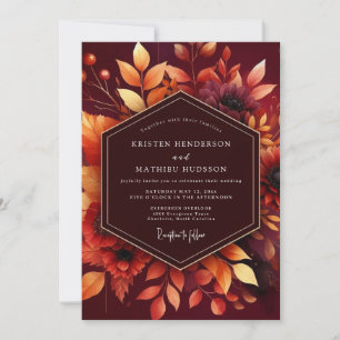 Burgundy Autumn Floral Romance Wedding Invitation