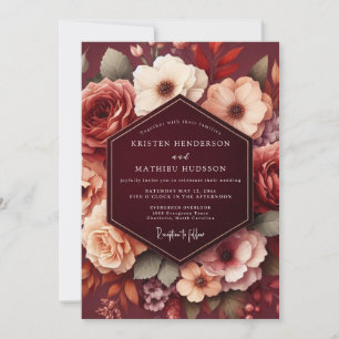 Burgundy Autumn Floral Romance Wedding Invitation