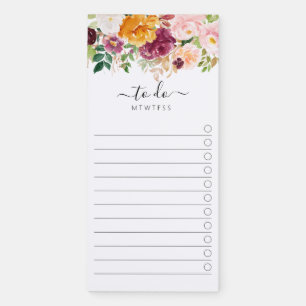 Burgundy Autumn Floral To Do List Magnetic Notepad