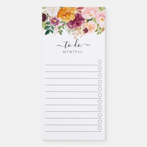 Burgundy Autumn Floral To Do List  Magnetic Notepad