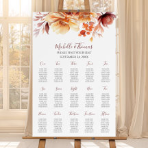 Burgundy Autumn Floral Wedding Seating Chart