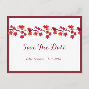 Burgundy Autumn Leafs Wedding Save The Date Cards