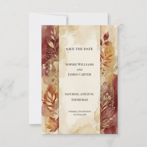 Burgundy Autumn Leaves Save The Date Card