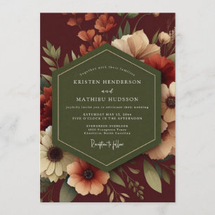Burgundy Autumnal Bloom Wedding Invitation