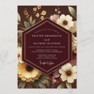 Burgundy Autumnal Floral Wedding Invitation