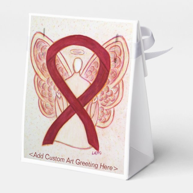 Burgundy Awareness Ribbon Angel Party Favor Boxes (Back Side)