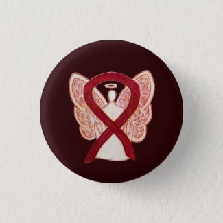 Burgundy Awareness Ribbon Angel Pendant Buttons