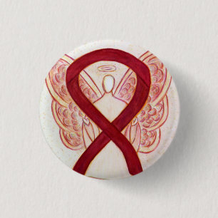 Burgundy Awareness Ribbon Angel Pendant Buttons