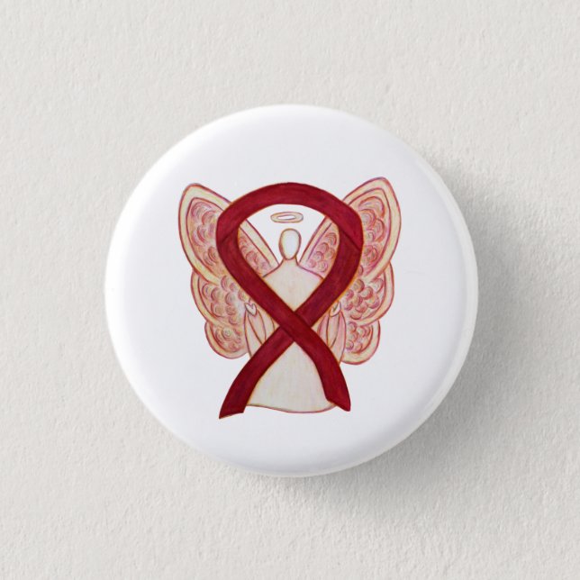 Burgundy Awareness Ribbon Angel Pendant Buttons (Front)