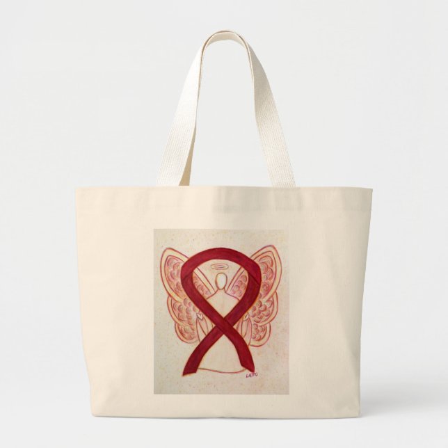 Burgundy Awareness Ribbon Custom Art Tote Bag (Front)