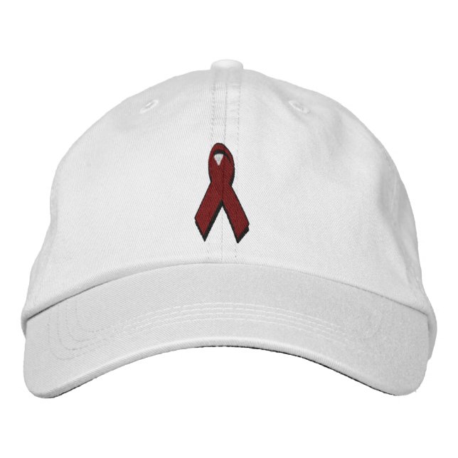 burgundy awareness ribbon embroidered baseball cap (Front)