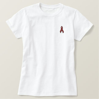 burgundy awareness ribbon embroidered shirt