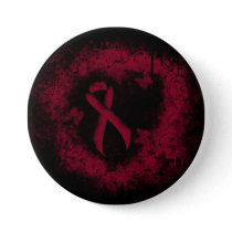 Burgundy Awareness Ribbon Grunge Heart Button