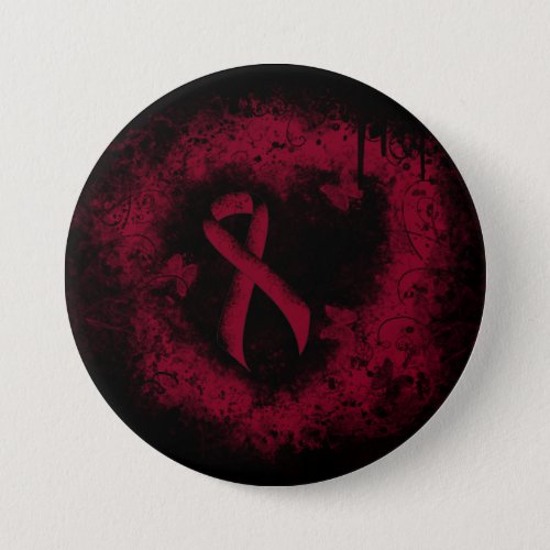 Burgundy Awareness Ribbon Grunge Heart Button