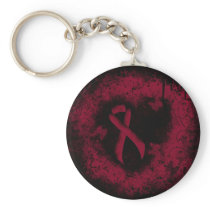Burgundy Awareness Ribbon Grunge Heart Keychain