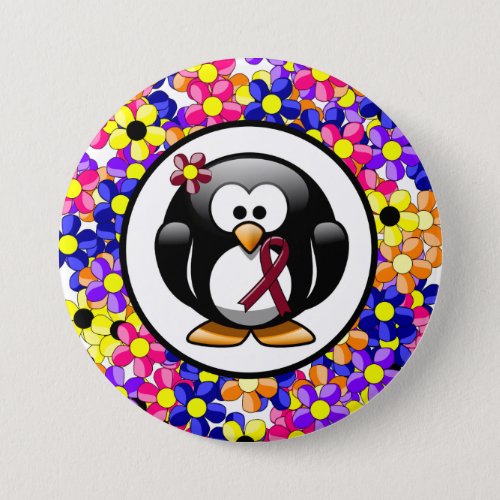 Burgundy Awareness Ribbon Penguin Button