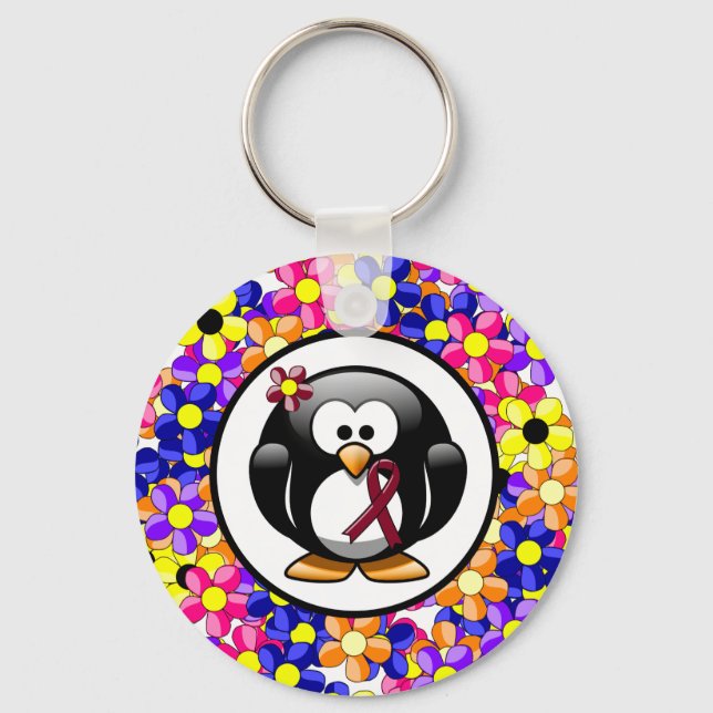 Burgundy Awareness Ribbon Penguin Keychain (Front)