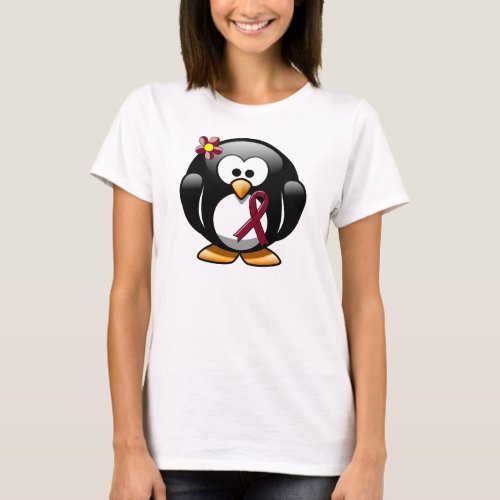 Burgundy Awareness Ribbon Penguin T_Shirt