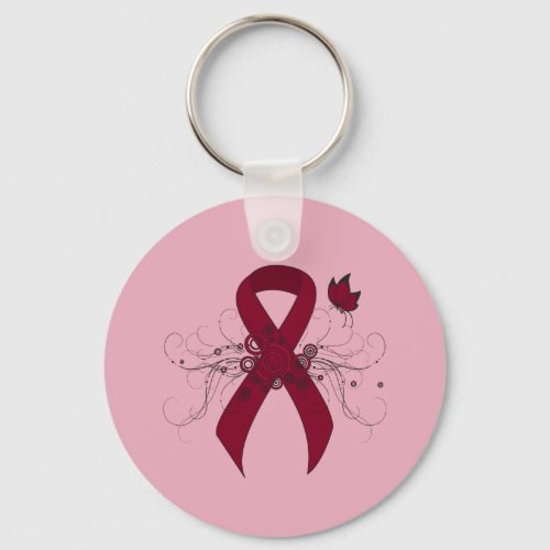Burgundy Awareness Ribbon with Butterfly Keychain