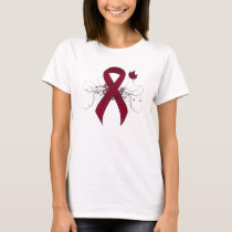Burgundy Awareness Ribbon with Butterfly T-Shirt