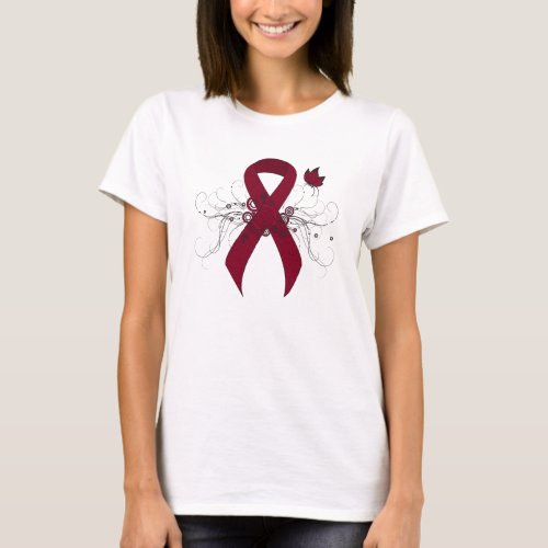 Burgundy Awareness Ribbon with Butterfly T_Shirt