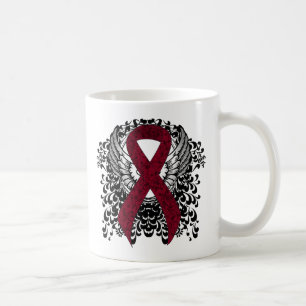 Burgundy Awareness Ribbon with Wings Coffee Mug