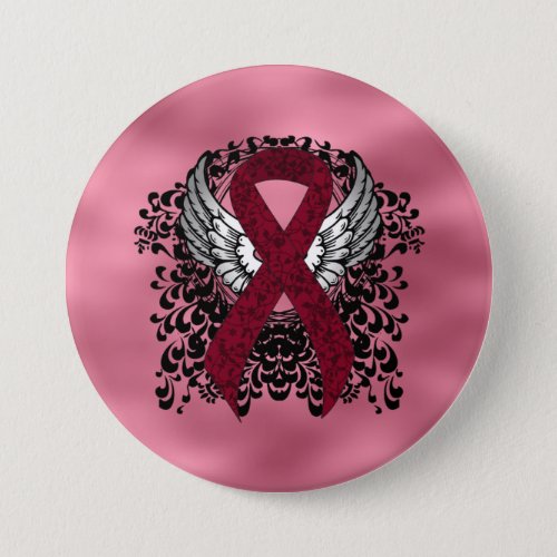 Burgundy Awareness  Ribbon with Wings Pinback Button
