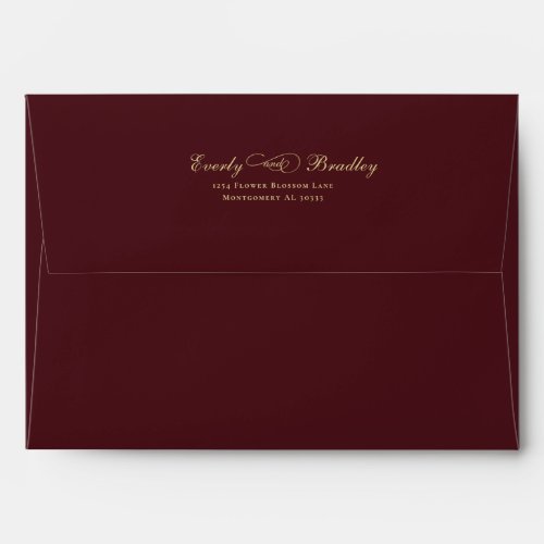 Burgundy Background Elegant Gold Script Formal Envelope