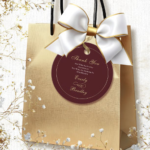 Burgundy Background White Gold Script Elegant Favor Tags