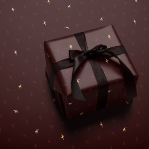 Burgundy ballerina and reindeer wrapping paper