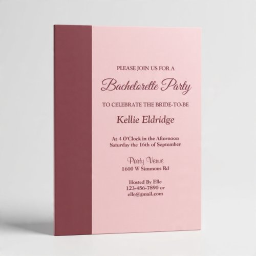 Burgundy Bar Bachelorette Party Invitation