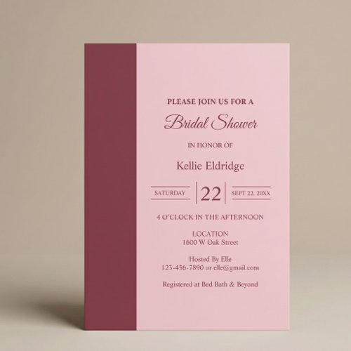 Burgundy Bar Minimalist Modern Bridal Shower Invitation