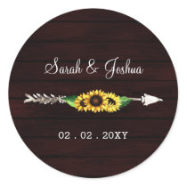 Burgundy barn wood floral sunflowers rustic  classic round sticker