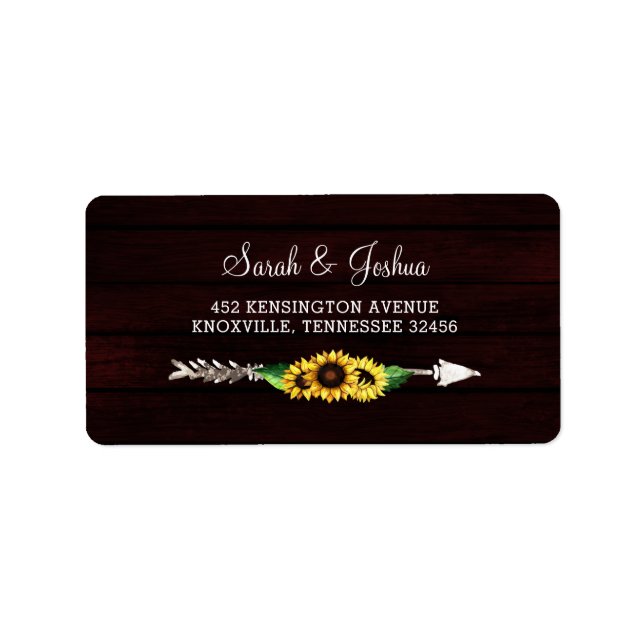 Burgundy barn wood floral sunflowers rustic  label (Front)