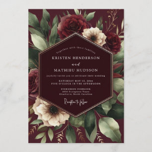 Burgundy Baroque Bloom Wedding Invitation