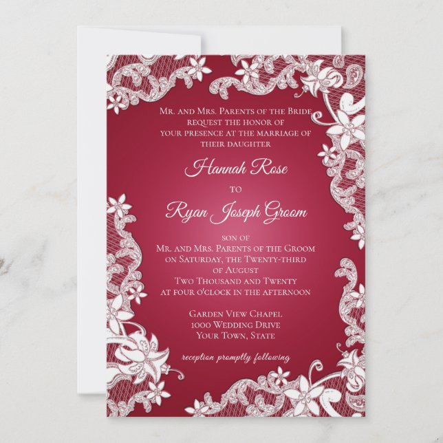 Burgundy Baroque Lacy Floral Invitation (Front)