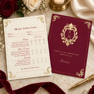 Burgundy Baroque Wedding Menu Selection Card