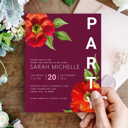 Burgundy Bat Mitzvah Floral Watercolor Bold Modern Enclosure Card