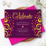 Burgundy Bat Mitzvah Modern Gold Foil Tree of Life Enclosure Card<br><div class="desc">Be proud, rejoice and showcase this milestone of your favorite Bat Mitzvah! This abstract, graphic faux gold foil tree with sparkly pink, orange, and red Star of David and dot “leaves” on a rich purple burgundy background, is the perfect personalized party info insert for this special occasion. A tiny, dark...</div>