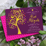Burgundy Bat Mitzvah Modern Gold Foil Tree of Life Invitation<br><div class="desc">Be proud, rejoice and showcase this milestone of your favorite Bat Mitzvah! This graphic faux gold foil tree with sparkly pink, orange, and red Star of David and dot “leaves” on a rich purple burgundy background is the perfect invitation for this special occasion. A tiny, dark red Star of David...</div>