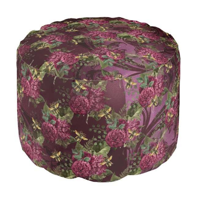 Burgundy Bee Series Design Six Pouf (Angled Front)