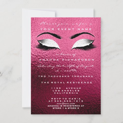 Burgundy Beetroot Makeup White Glitter 16th Bridal Invitation