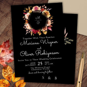 Burgundy Beige Black Floral Wedding Invitation