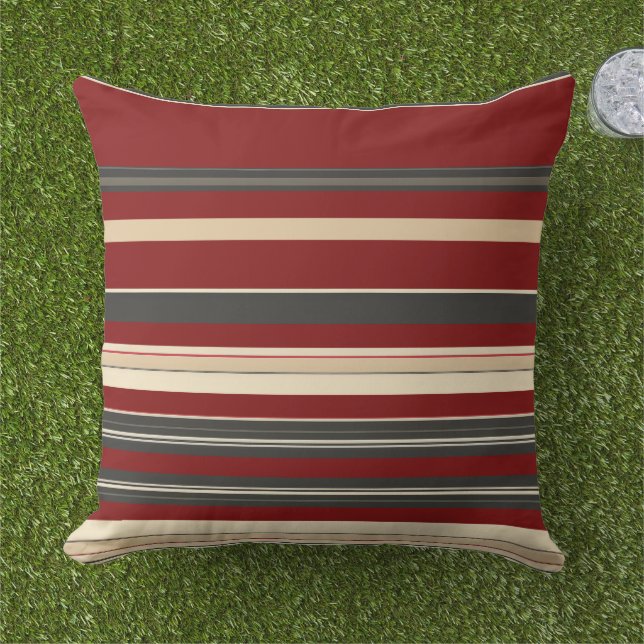Burgundy ,beige, brown, striped outdoor pillow (Grass)