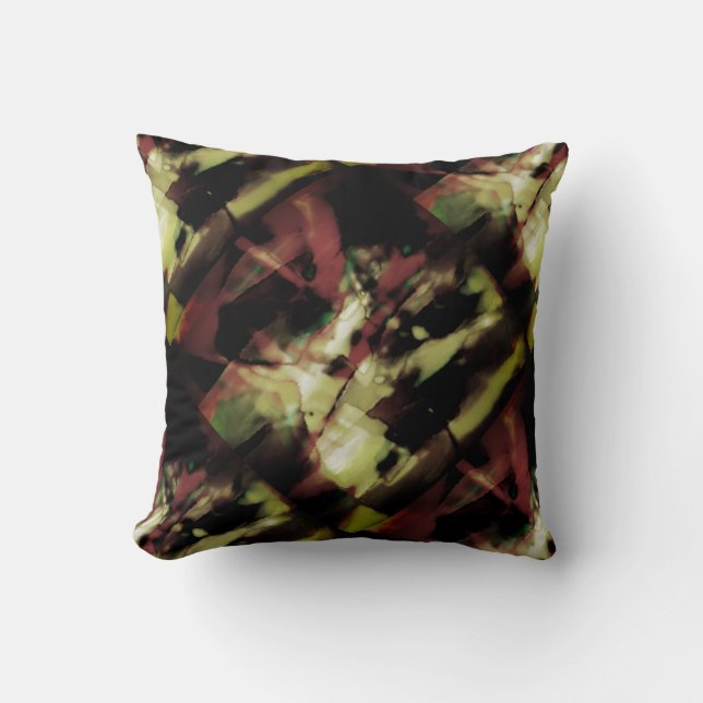 Burgundy Beige Green Black Slanted Floral Design Throw Pillow (Front)