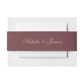 Burgundy Beige Old Money Boho Wedding Invitation Belly Band