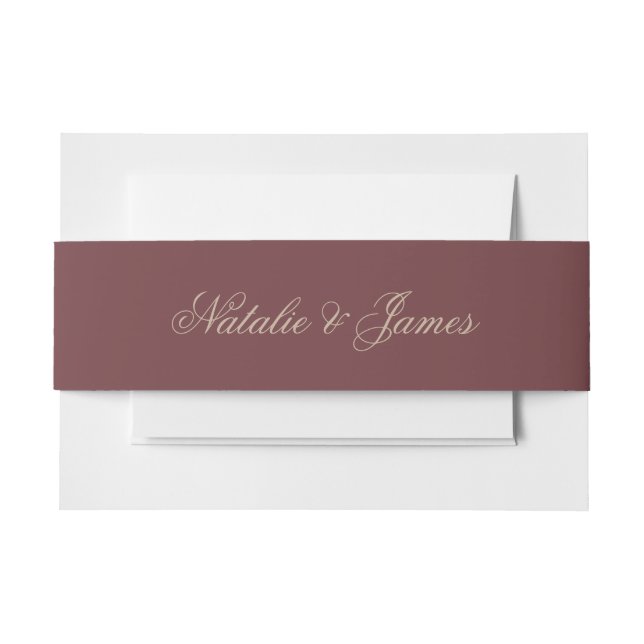 Burgundy Beige Old Money Boho Wedding Invitation Belly Band (Front Example)